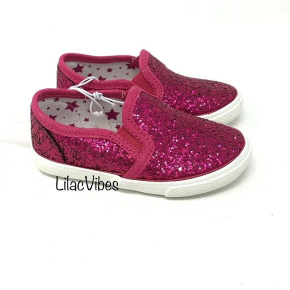 Cat & Jack Madigan Slip-On Sneakers Pink Glitter Baby Size 5 NWT - Picture 2 of 5